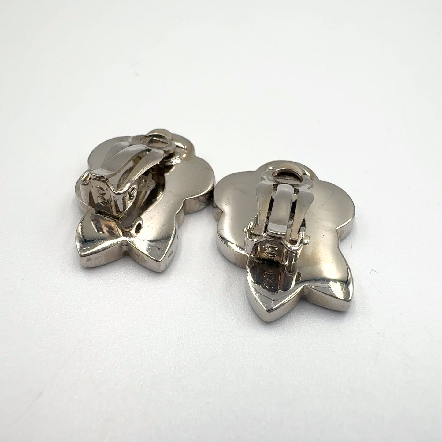 Chanel Camellia CC Logo Metal Silver Black White Earrings — view 9