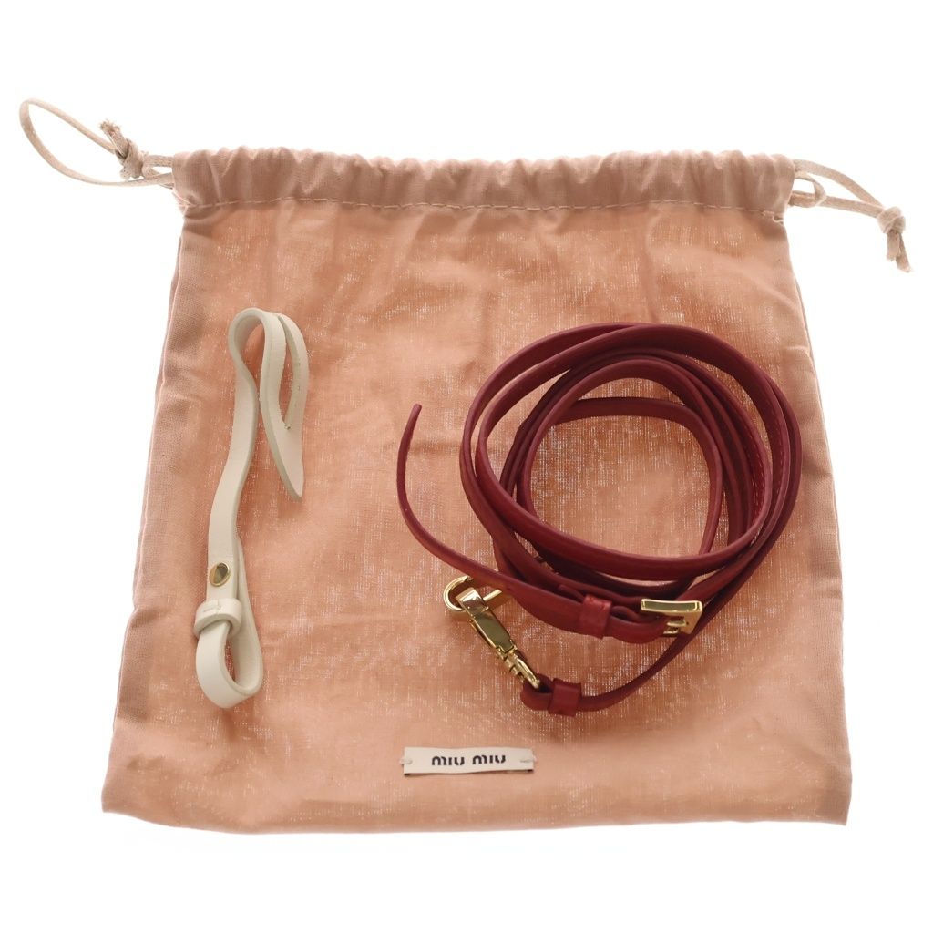 Miu Miu Beau Leather Micro Bag Logo Embossed Bag Charm Key Holder Red White — view 6