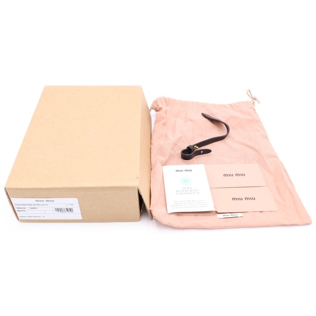 Miu Miu Beau Leather Micro Bag Logo Embossed Bag Charm Key Holder Black — view 6