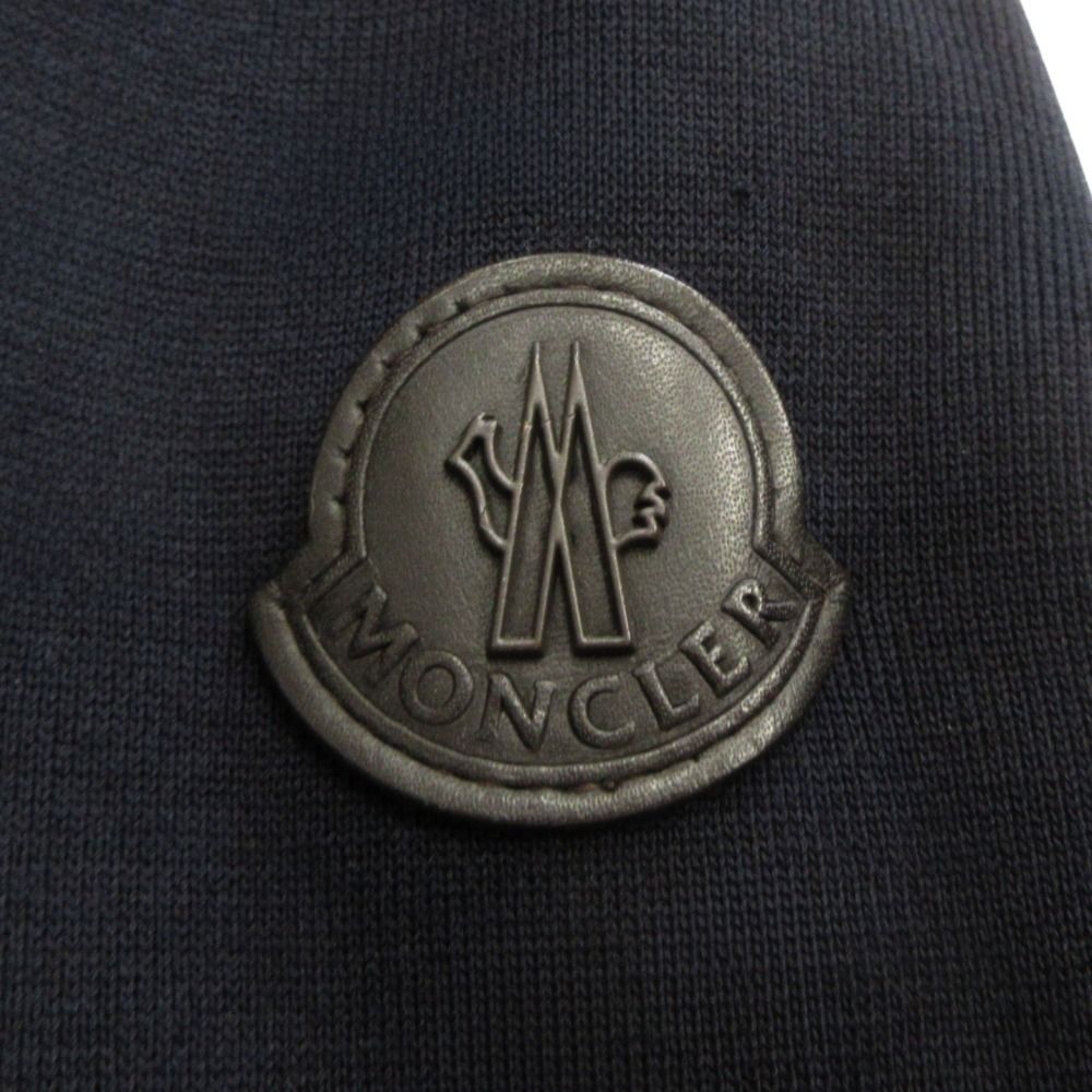 Moncler Maria Toriko Cardigan Knit Down Jacket Contrast Logo Leather M Navy — view 9