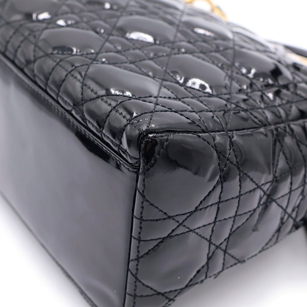 Dior Lady 2-Way Shoulder Bag Black Patent Leather Gold — view 6