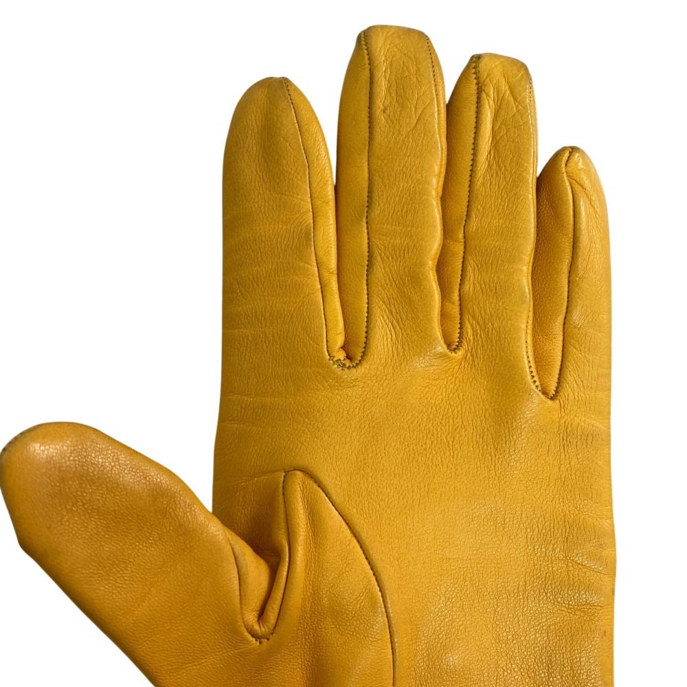 Hermes Cadena Zip Leather Gloves 7 Yellow — view 9