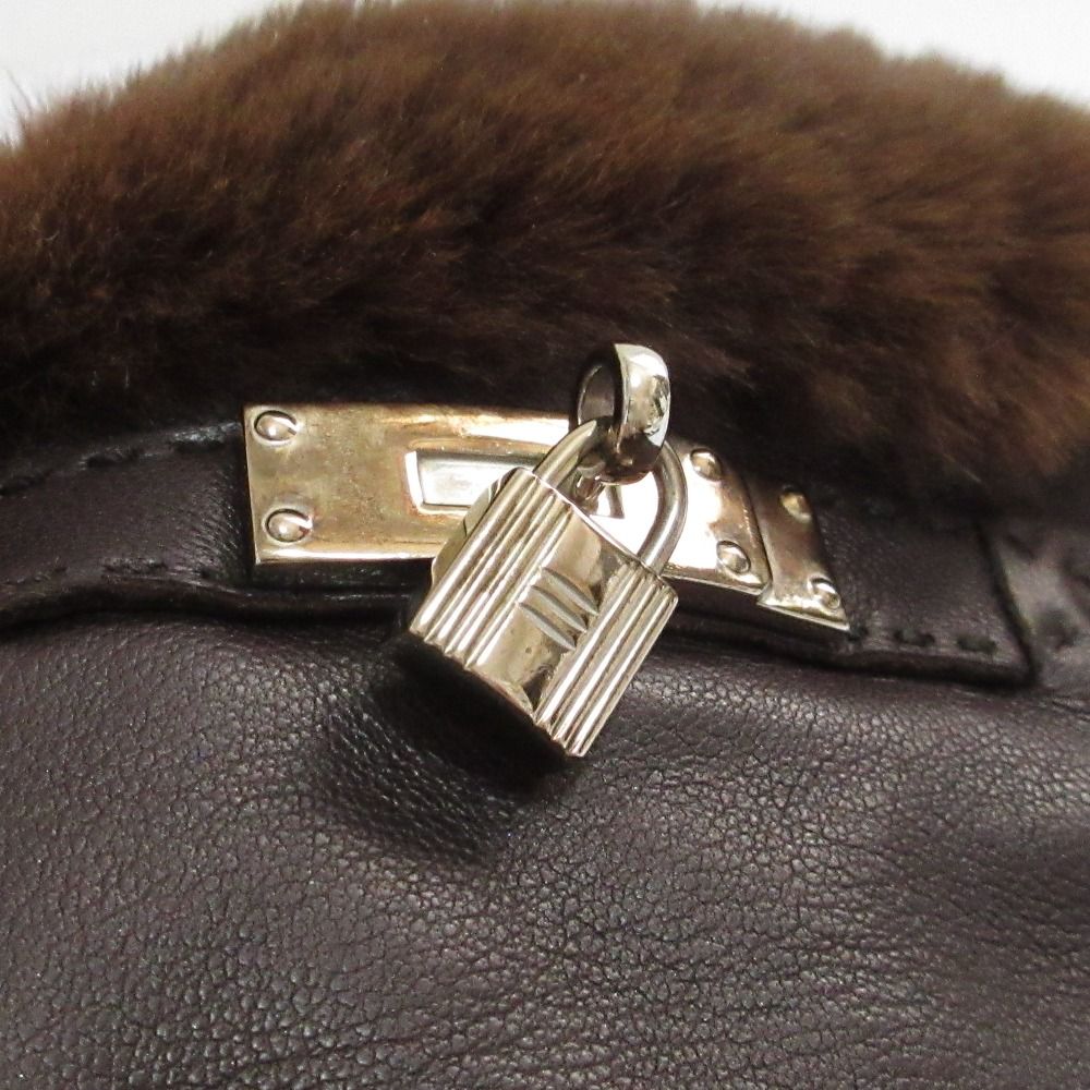 Hermes Princess Kelly Leather Gloves Mink 7 Dark Brown — view 9