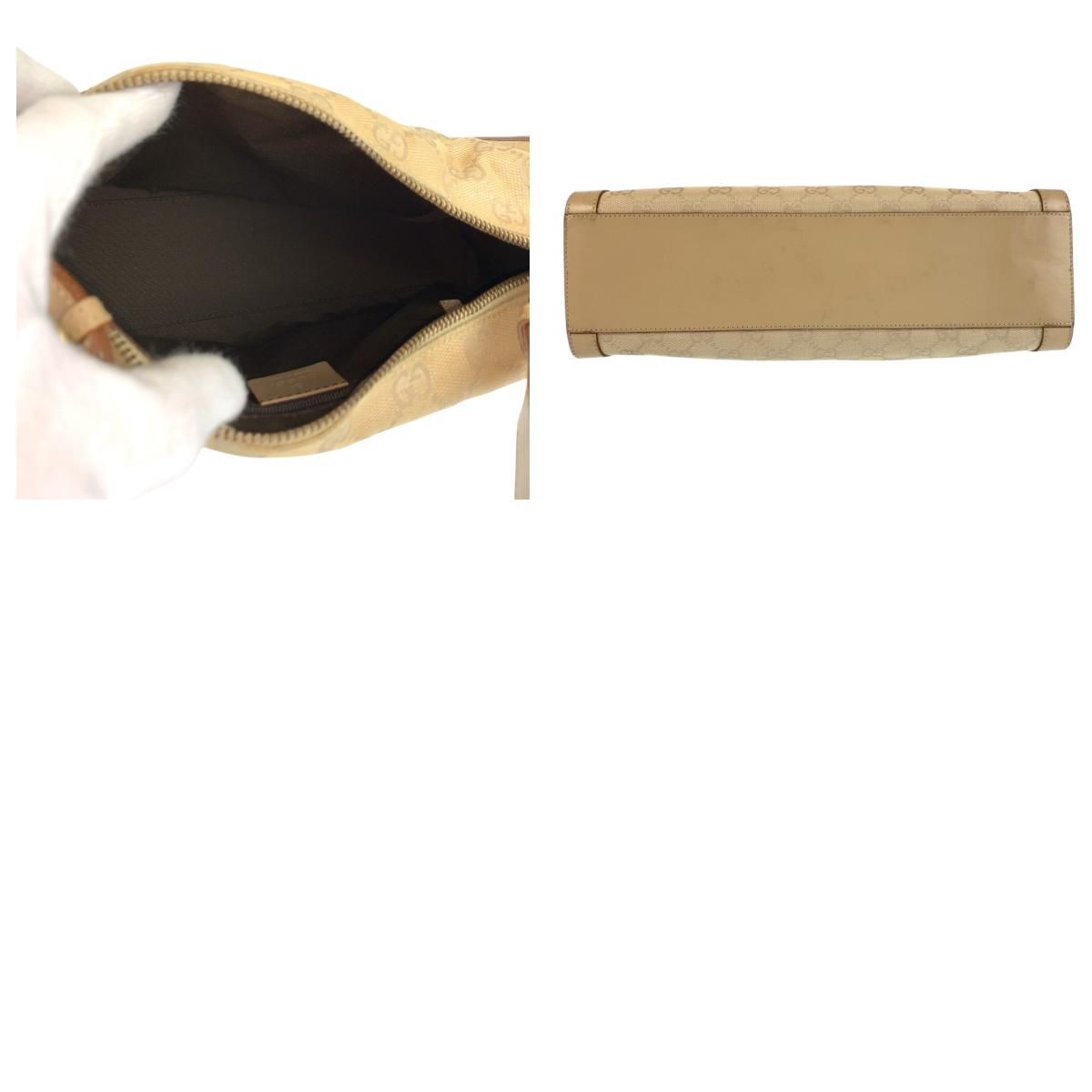 Gucci Beige Gold GG Canvas Leather Shoulder — view 9