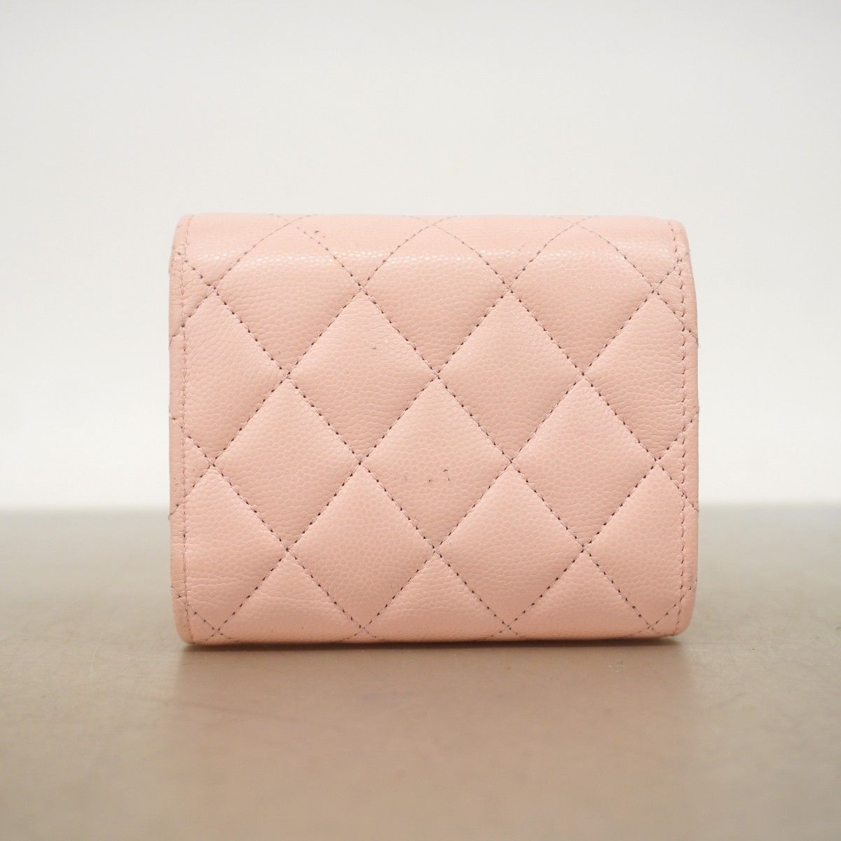 Chanel Trifold Wallet Quilted Caviar Leather Pink Champagne Gold — view 9