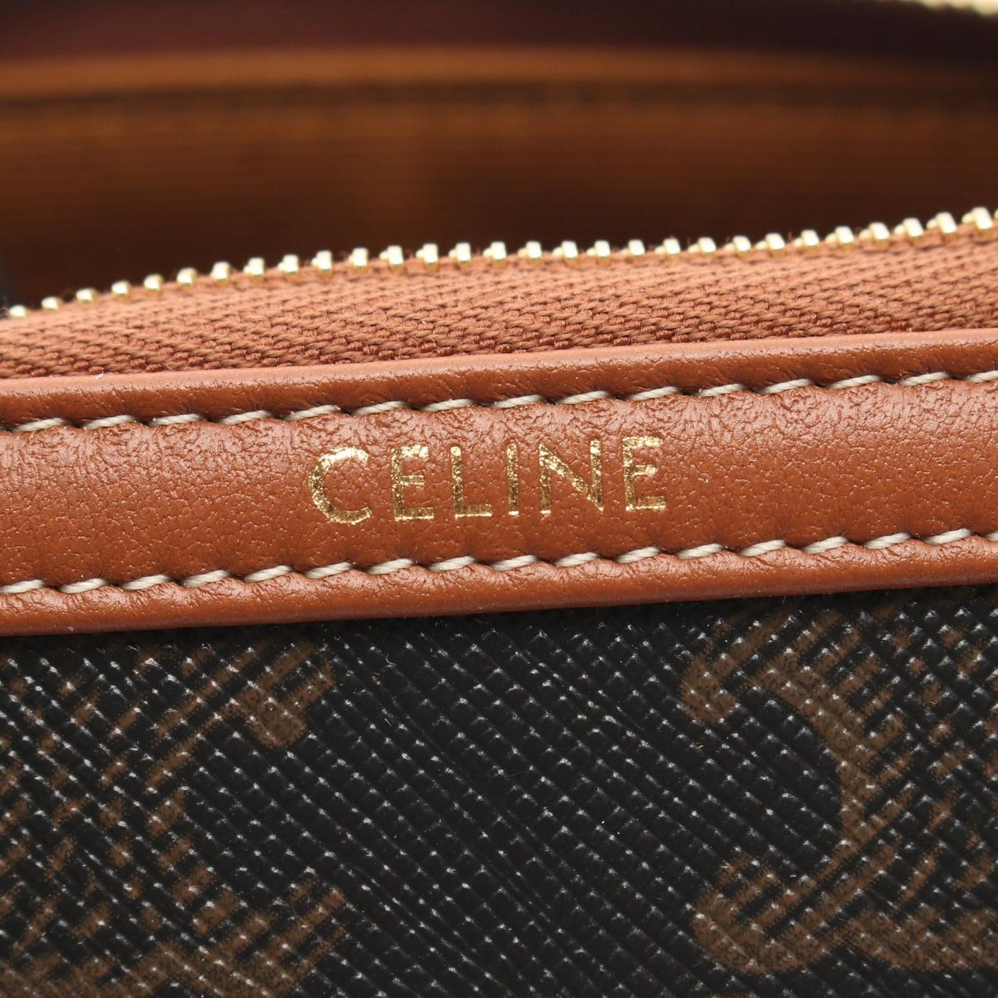 Celine Shoulder Bag Chain Clutch Triomphe Brown Canvas Leather — view 4