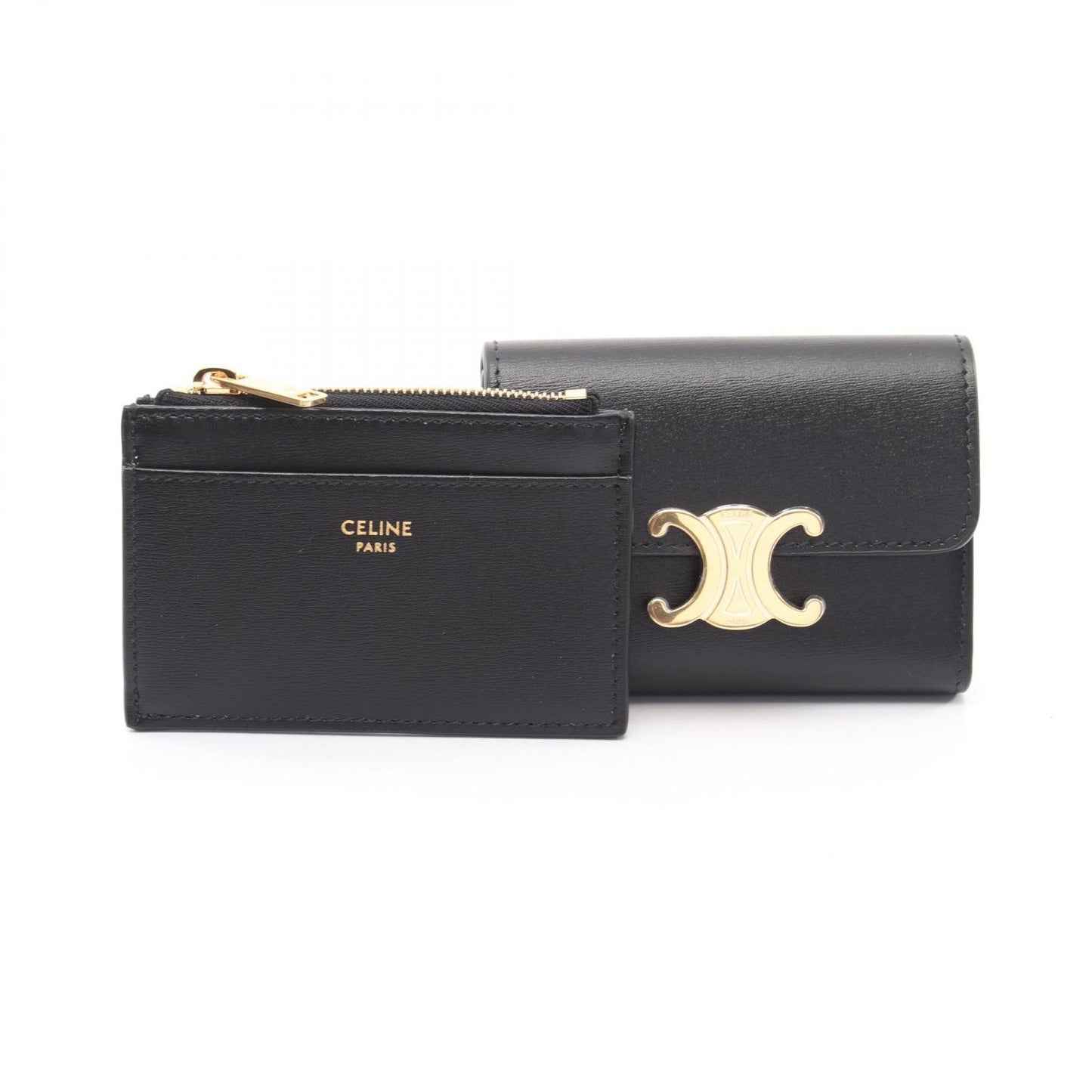 Celine Trifold Wallet Compact Triomphe Black Leather — view 6
