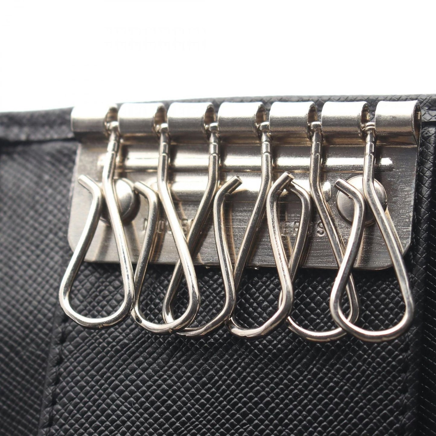 Prada Key Case Triangle Plate 6 Rows Black Saffiano Leather Logo Key Holder — view 8