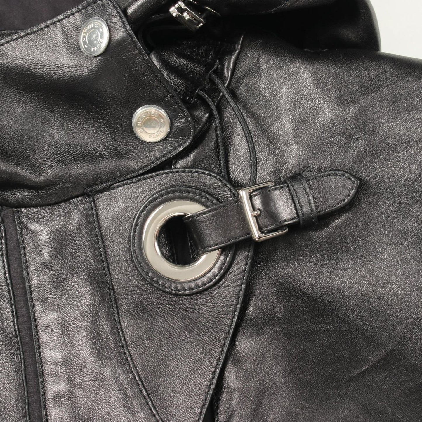 Hermes Series Button Hooded Gilet Brown Leather Coat Vest — view 8