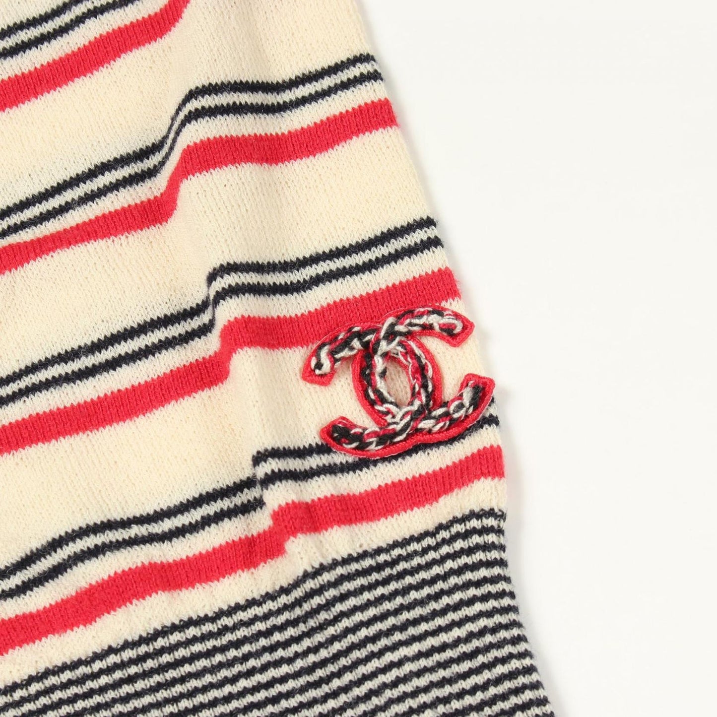 Chanel Knit CC Logo Striped Neck Wool Cotton Sweater — view 6