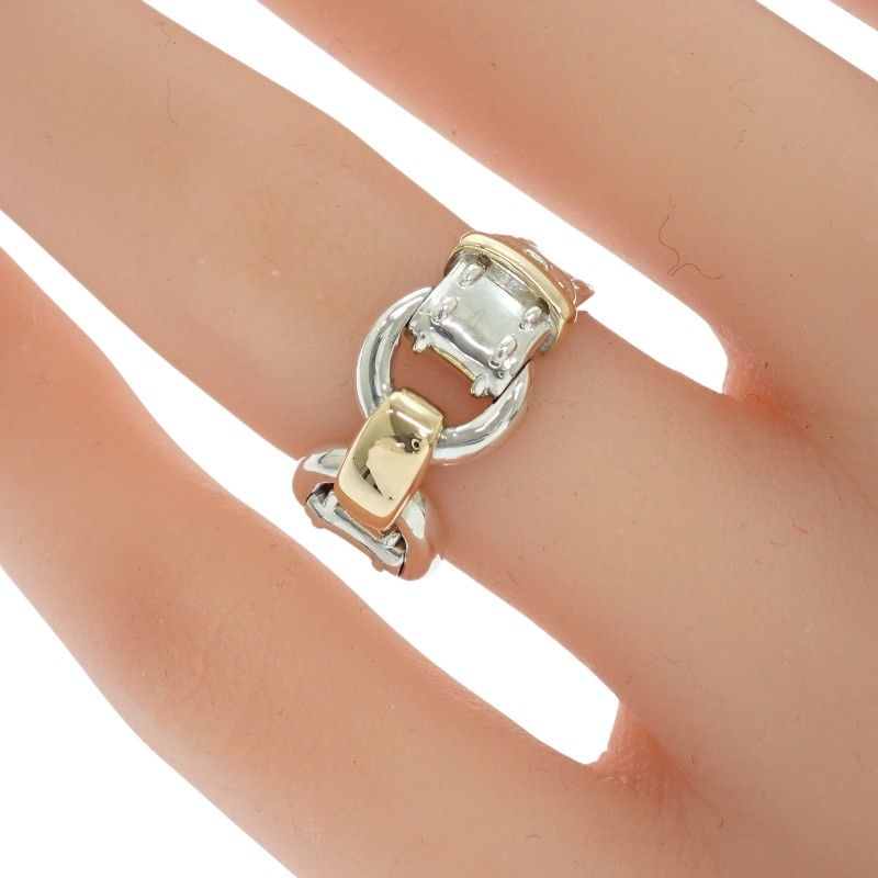 Hermes Montevideo Vintage Ring 49 925 Sterling Silver Gold Belt Motif