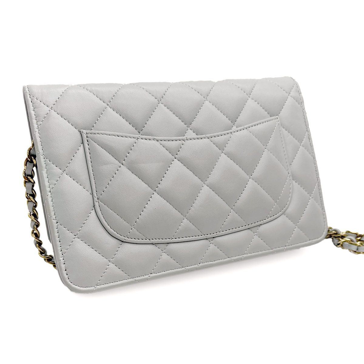Chanel Quilted Classic Chain Wallet Lambskin Light Gray Gold — view 9