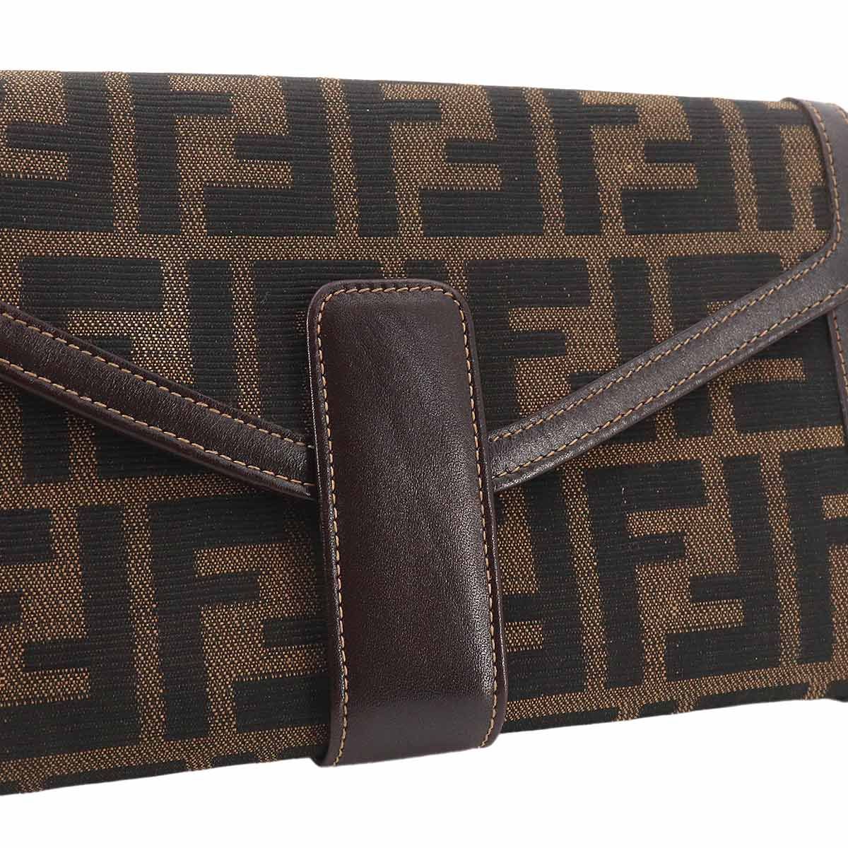 Fendi Zucca Pattern Bifold Wallet Canvas Leather Brown — view 9