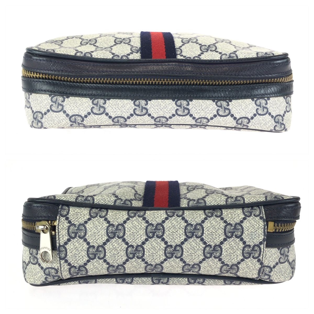 Gucci Sherry Line Gray Black Gold GG Supreme Canvas Leather 38 Pouch Case — view 9