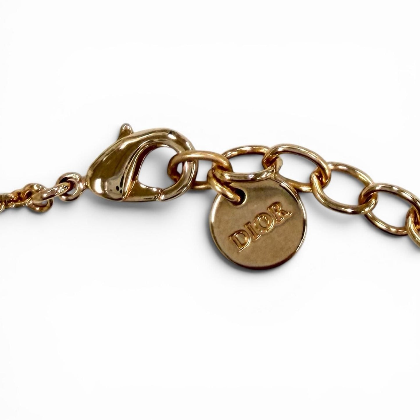 Dior CD Navy Rhinestone Heart Necklace Pink Gold — view 7