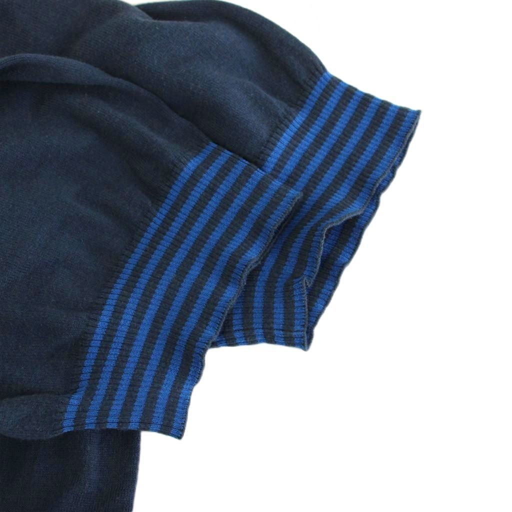 Hermes Summer Knit Sweater Top V-neck Border Short Sleeve XL Navy YM — view 6
