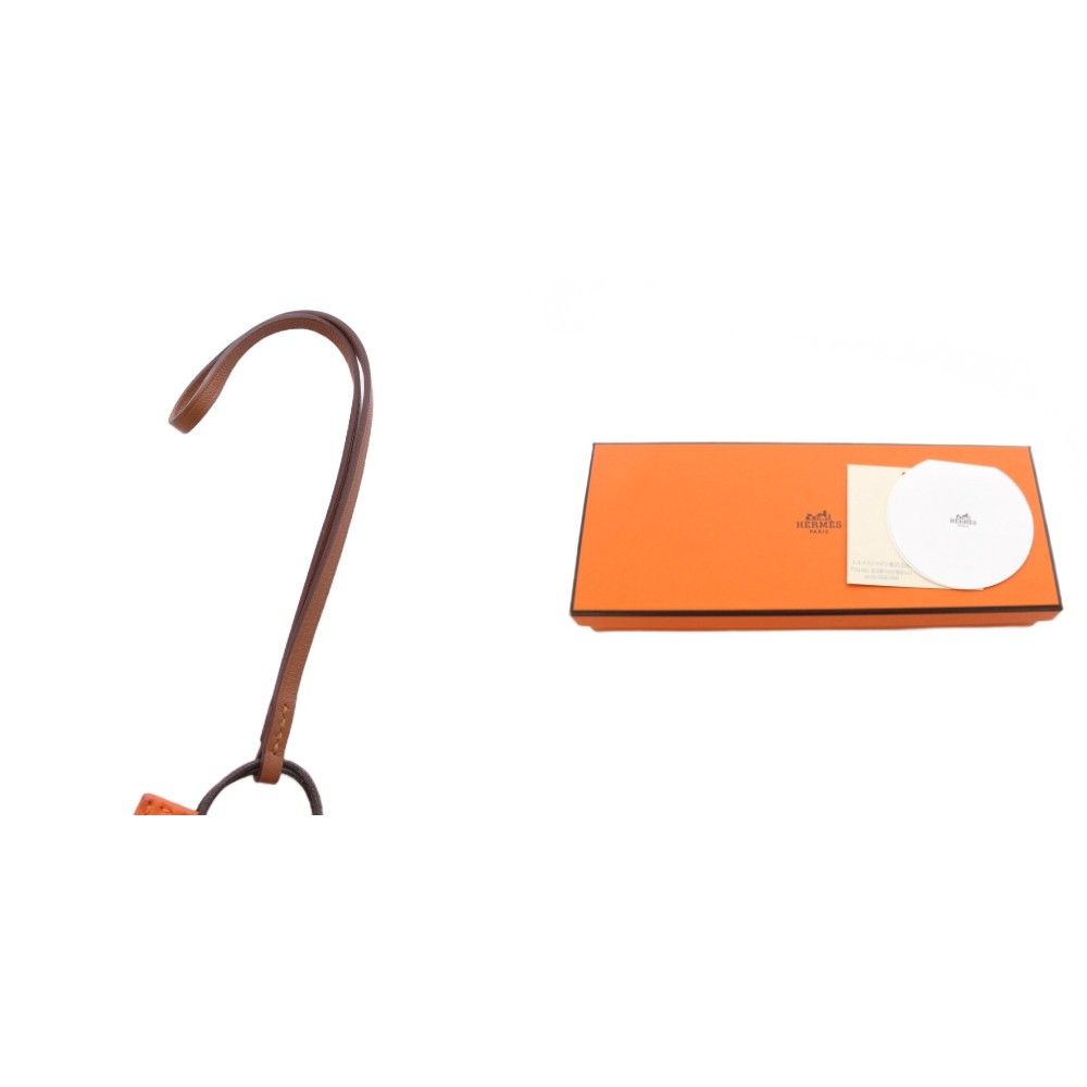 Hermes Sac Orange Key Holder Bag Charm Leather TK — view 9