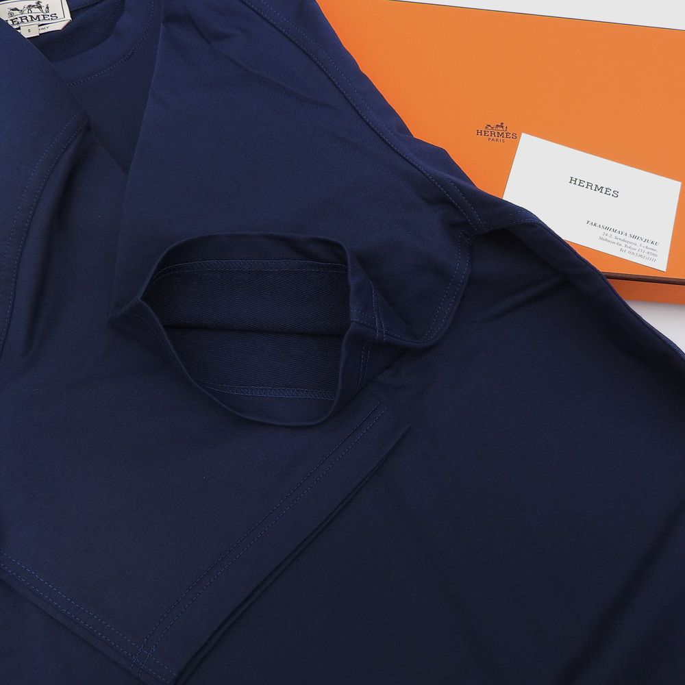 Hermes Short Sleeve Mini Leather Patch T-Shirt Top Navy — view 6