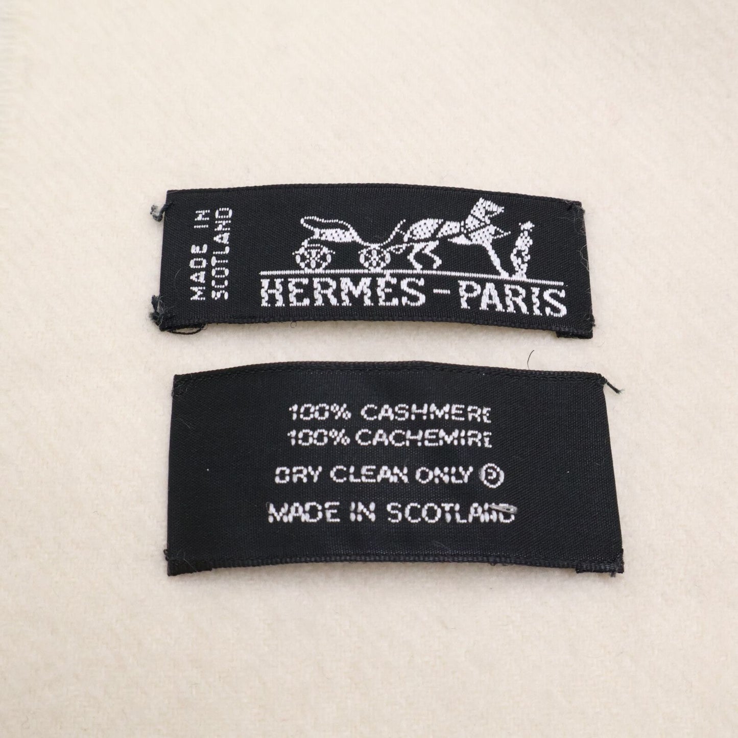 Hermes Logo Embroidery Cashmere Fringe Scarf — view 7