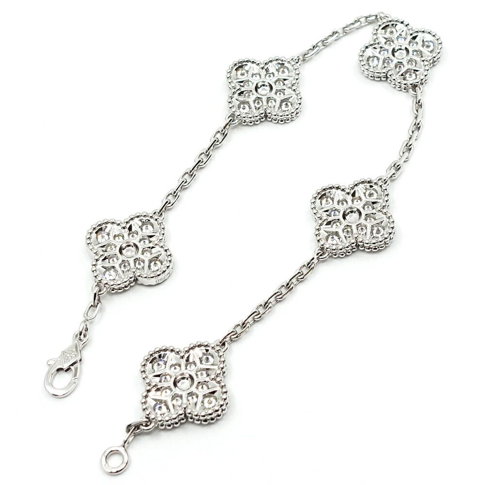 Van Cleef & Arpels 18k White Gold Vintage Alhambra Bracelet Diamond 5 Motif — view 9