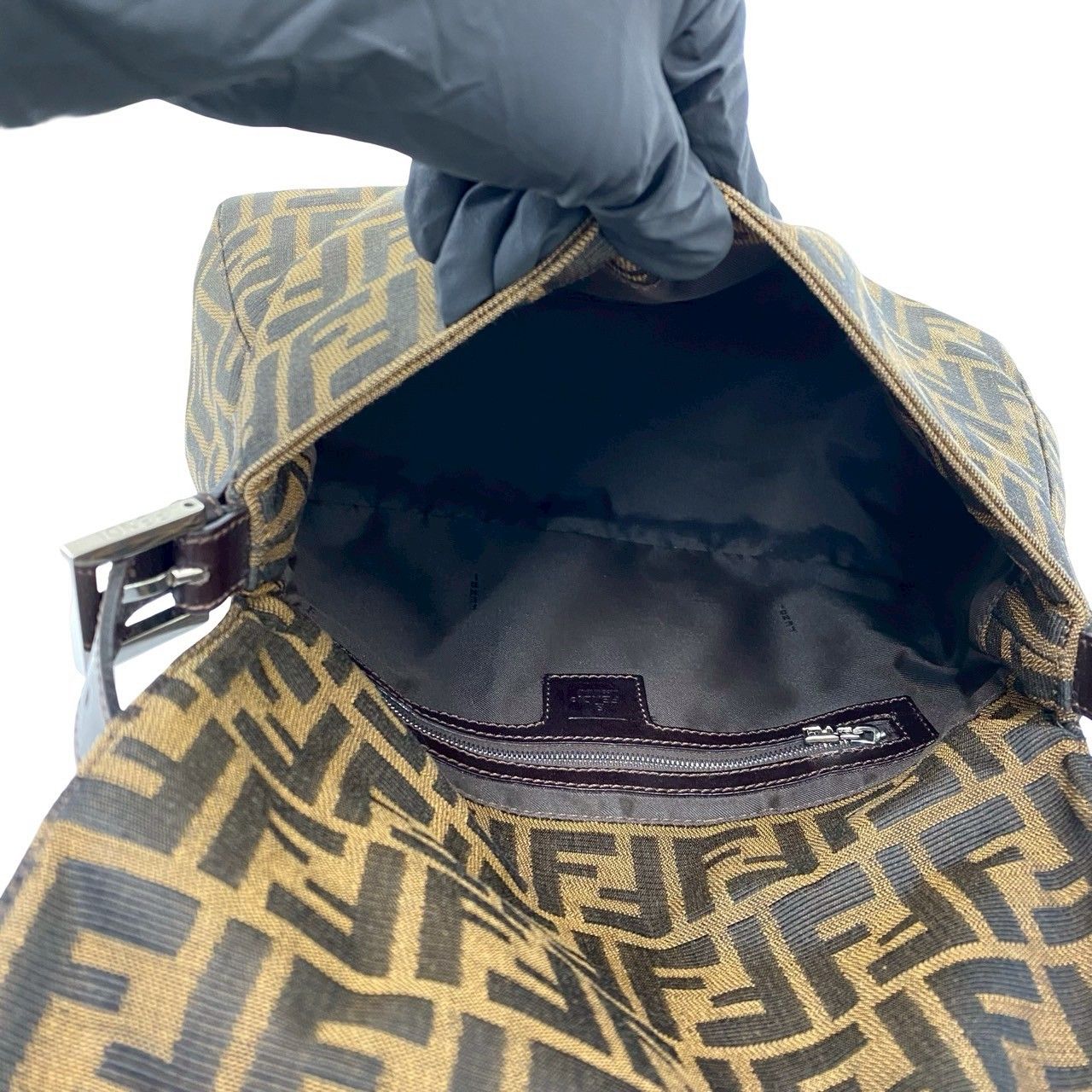 Fendi Mamma Bucket Zucca FF Logo Pattern Canvas Leather Shoulder Bag Brown — view 9