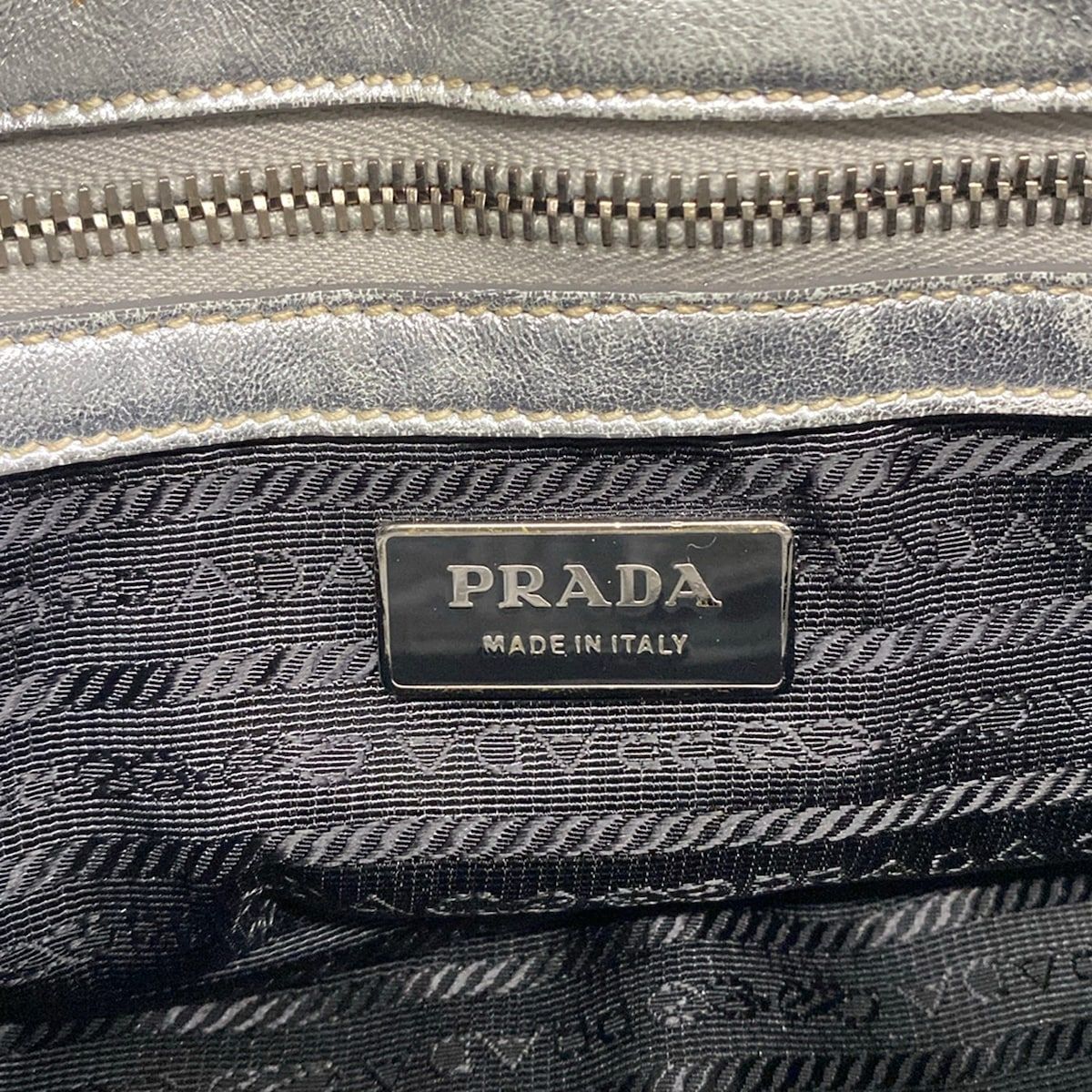 Prada Handbag Gather Bag Silver Leather — view 9