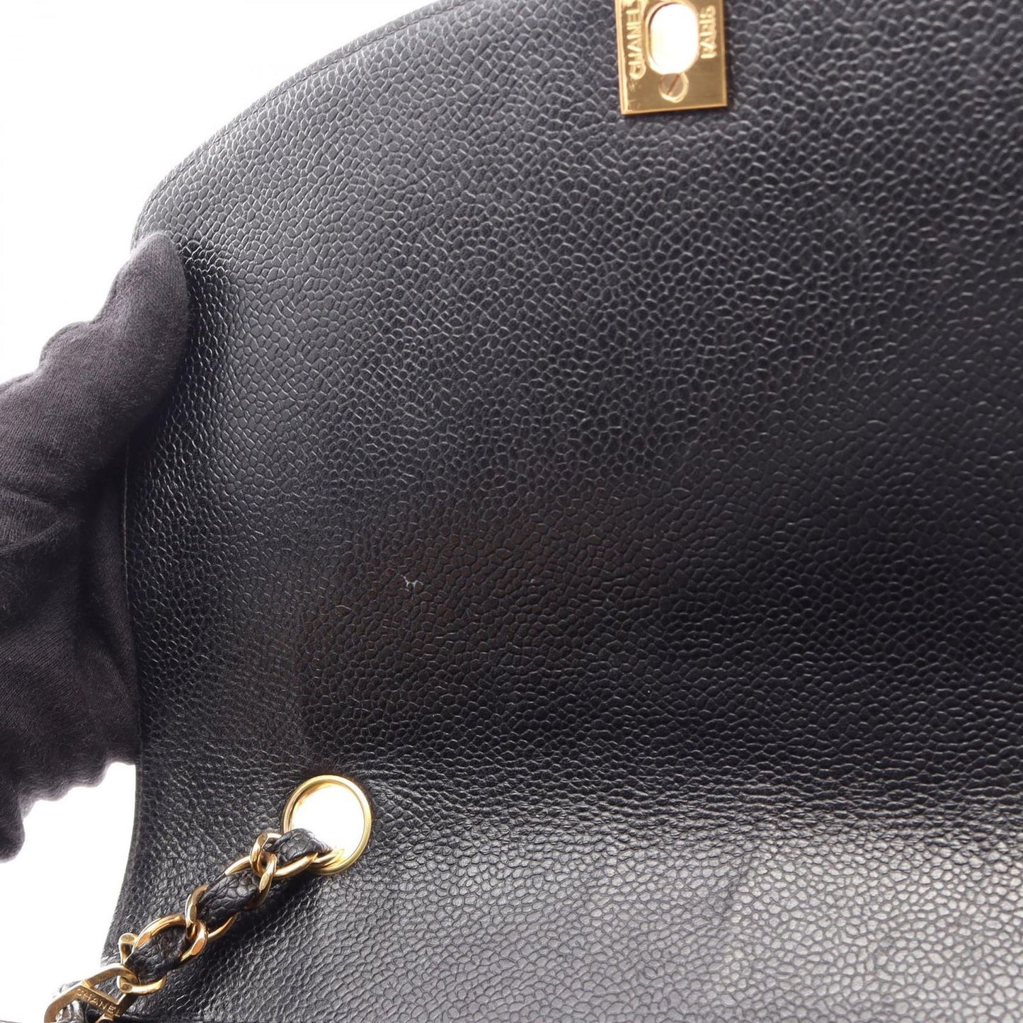 Chanel Shoulder Bag Quilted Diana Flap Black Caviar Leather Chain — view 9