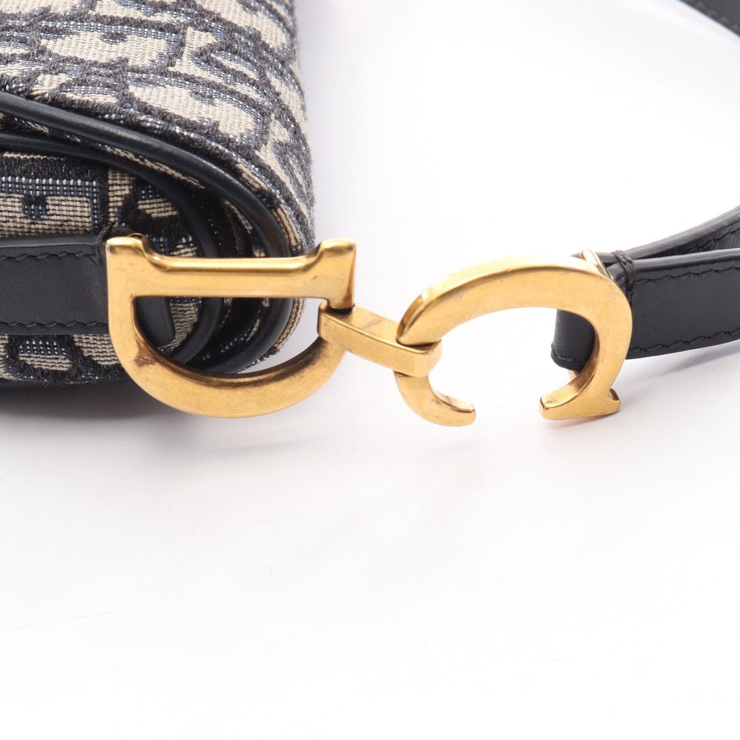 Dior Saddle Bag Mini Oblique Jacquard Beige Navy Canvas Leather — view 7