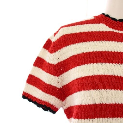 Miu Miu Miu Knit Short Sleeve Stretch Border Pattern Bicolor 36 Red White BB — view 6