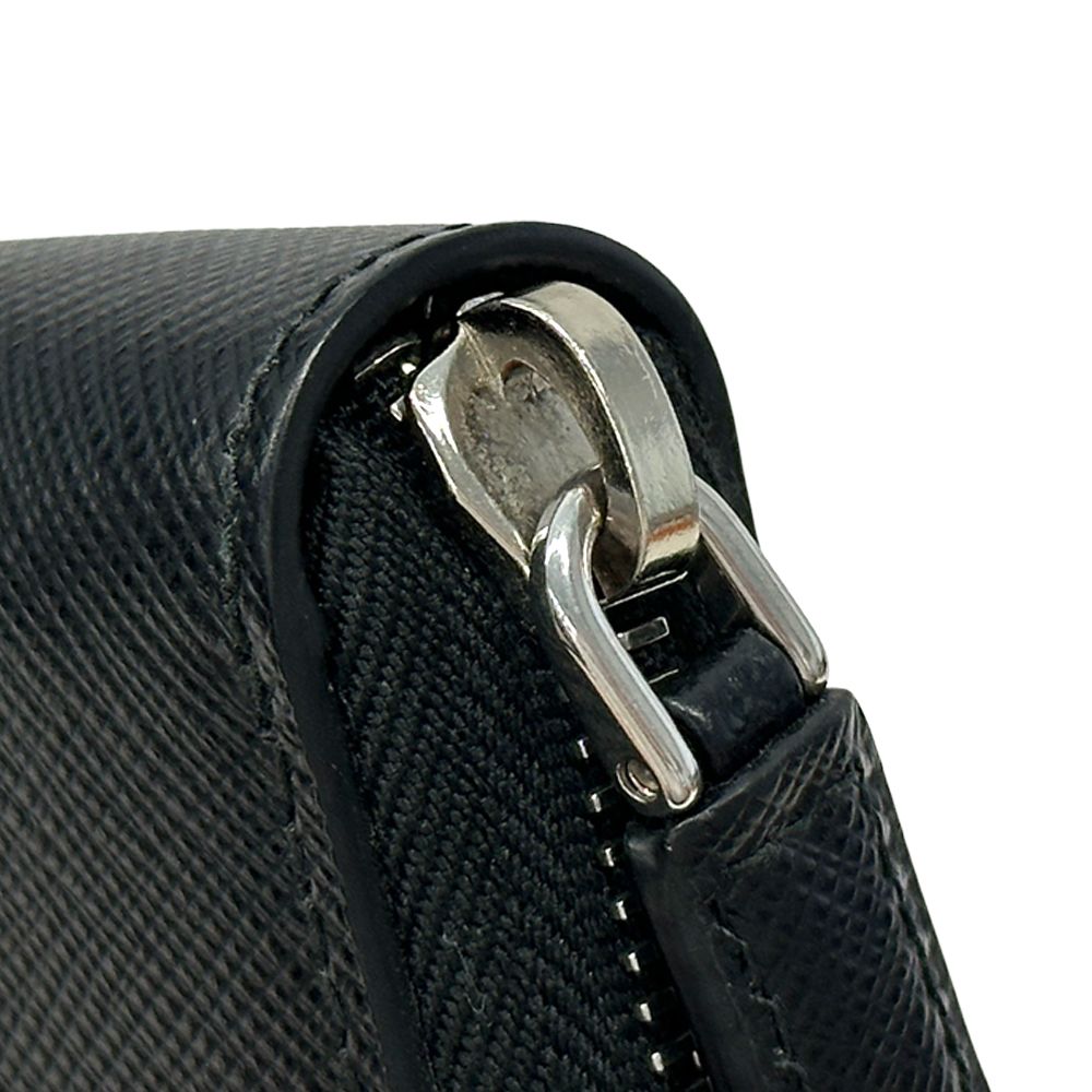 Prada Wallet Saffiano Black Zip Around Logo Simple — view 9