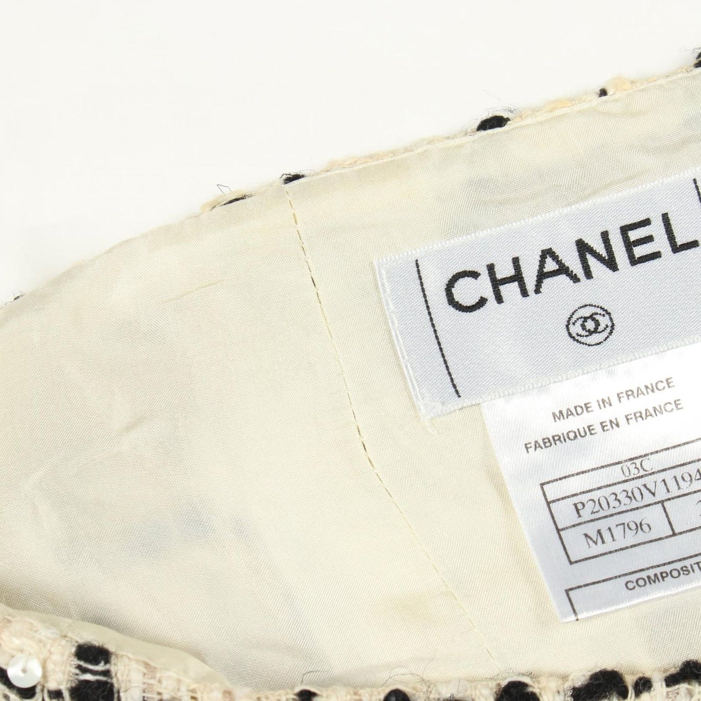 Chanel Skirt CC Logo Tweed Check Sequin Wool Vintage — view 9