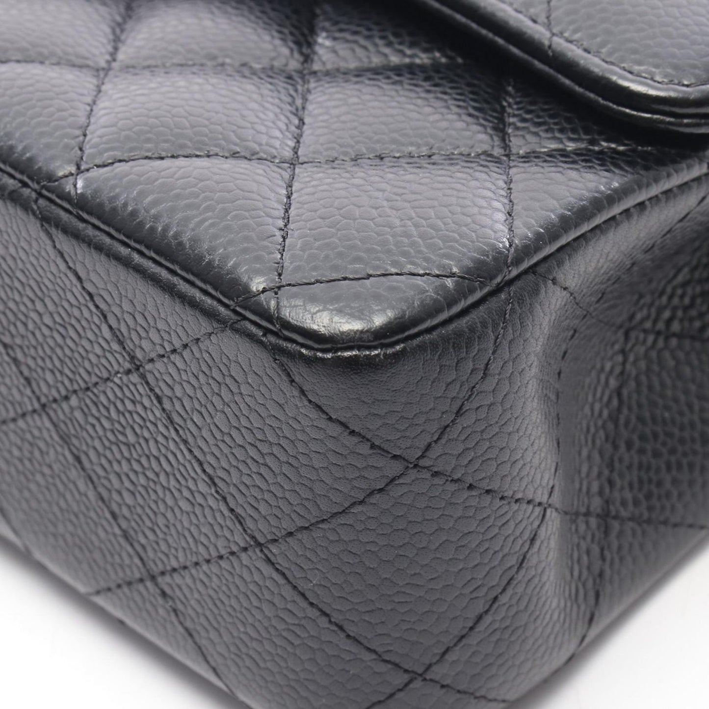 Chanel Shoulder Bag Quilted Double Flap Black Caviar Leather Chain — view 9
