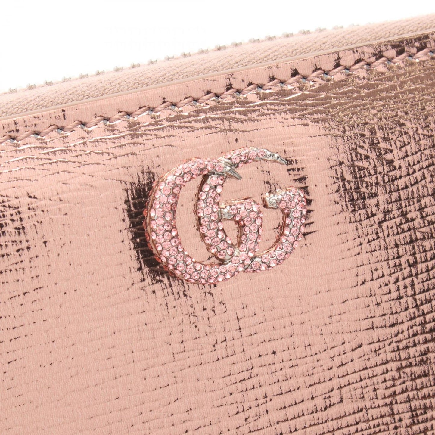 Gucci Round Wallet Double Bicolor Metallic Rose Gold Leather — view 8