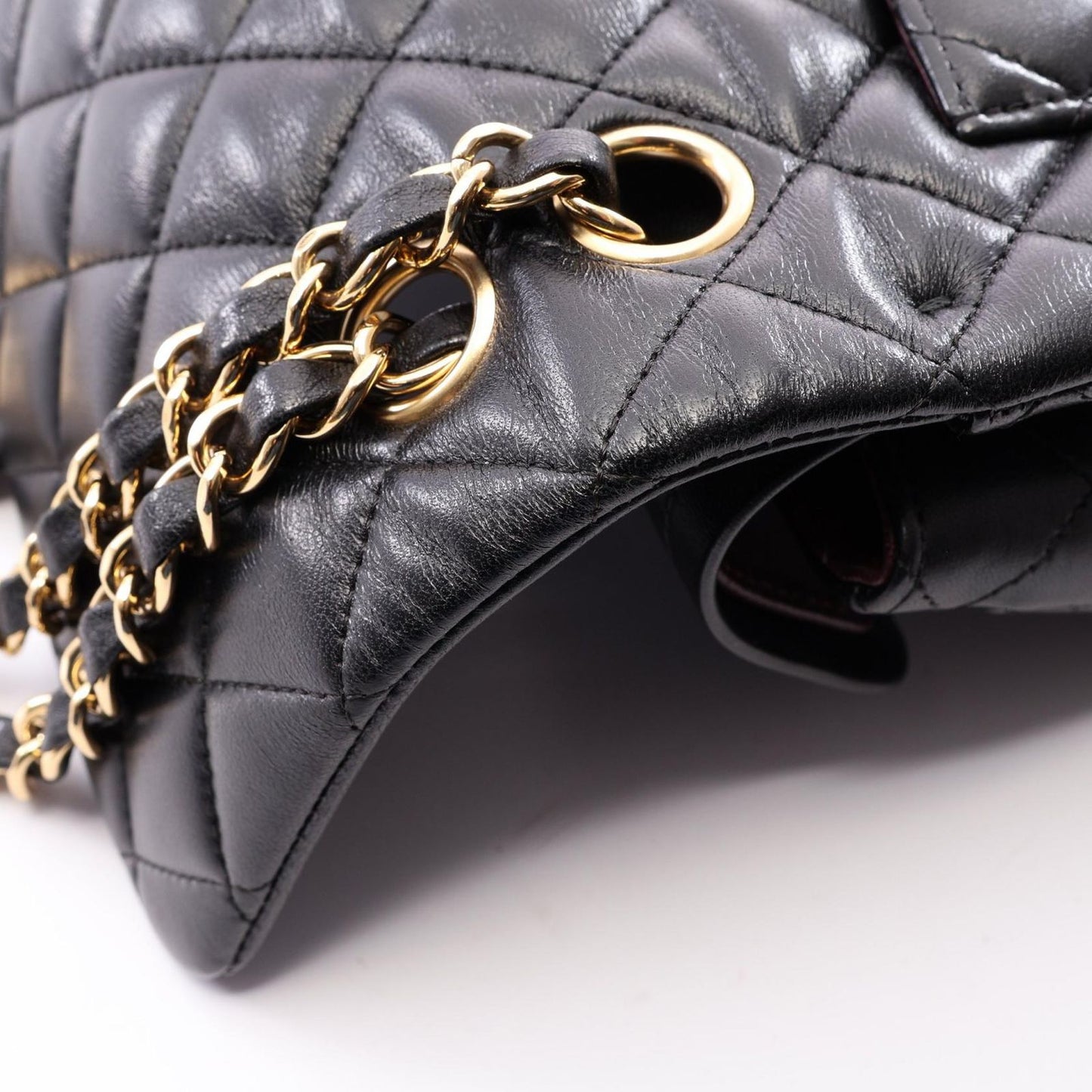 Chanel Shoulder Bag Quilted Double Flap Black Lambskin Chain — view 9