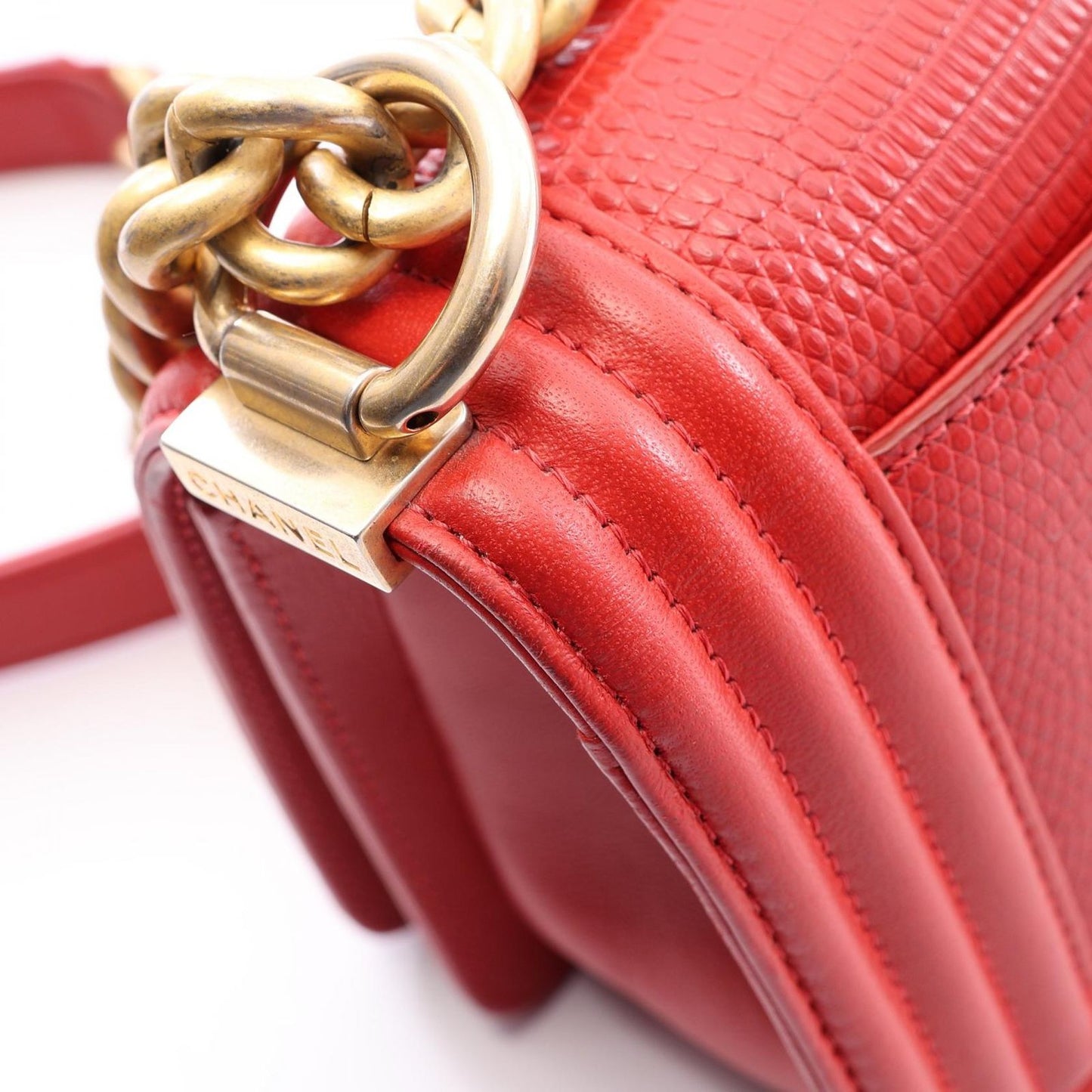 Chanel Shoulder Bag Boy Small Red Leather Chain — view 8