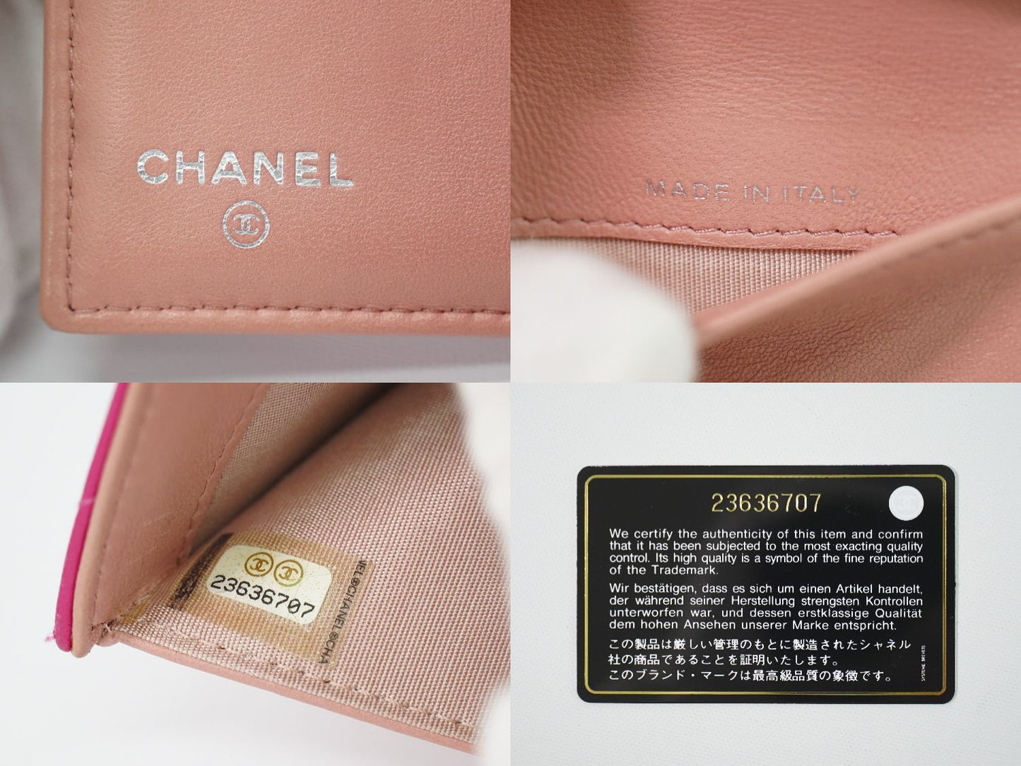 Chanel Camellia CC Logo Trifold Wallet Compact Leather Pink — view 9