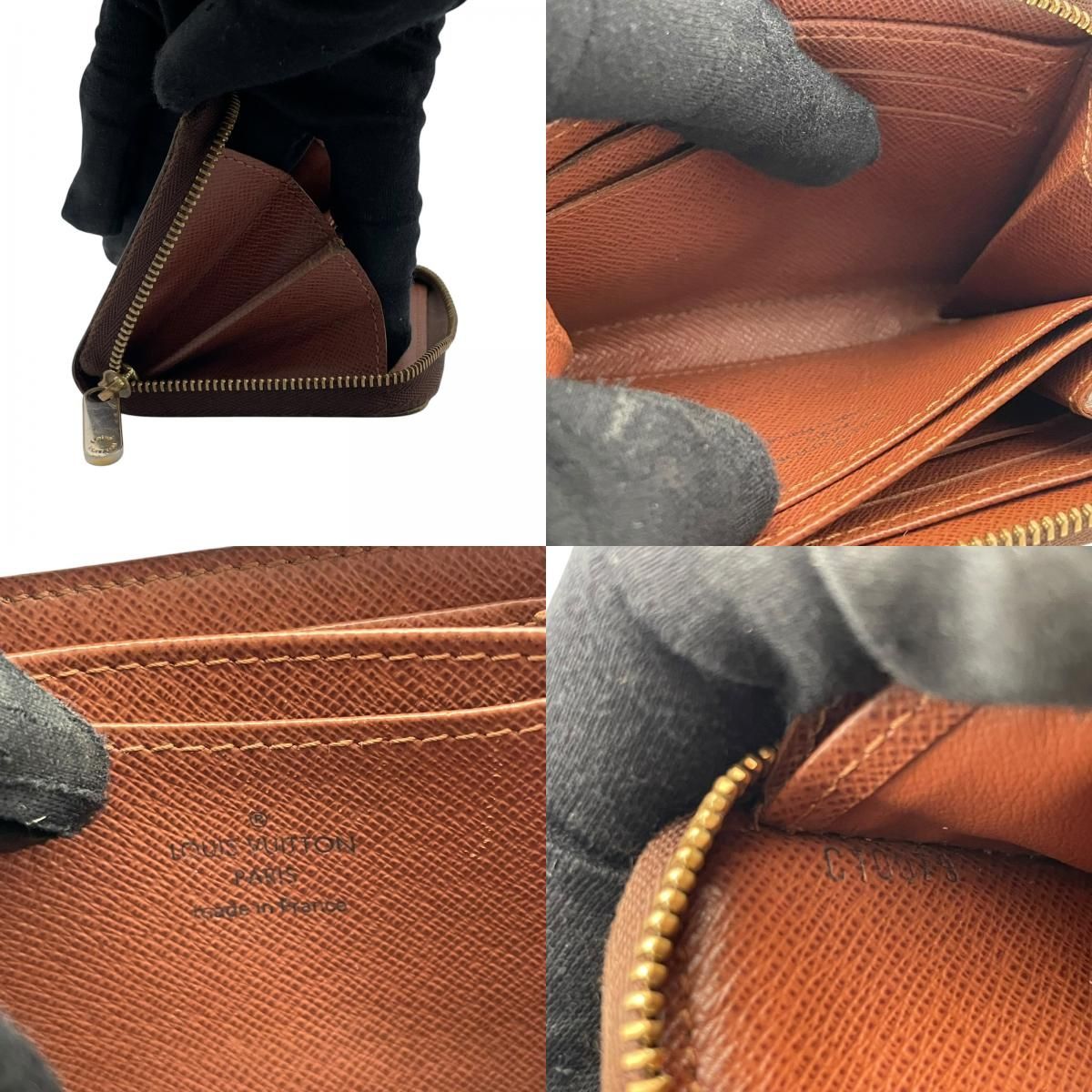 Louis Vuitton Monogram Zippy Coin Purse Wallet Zip Around Leather Brown Gold — view 9