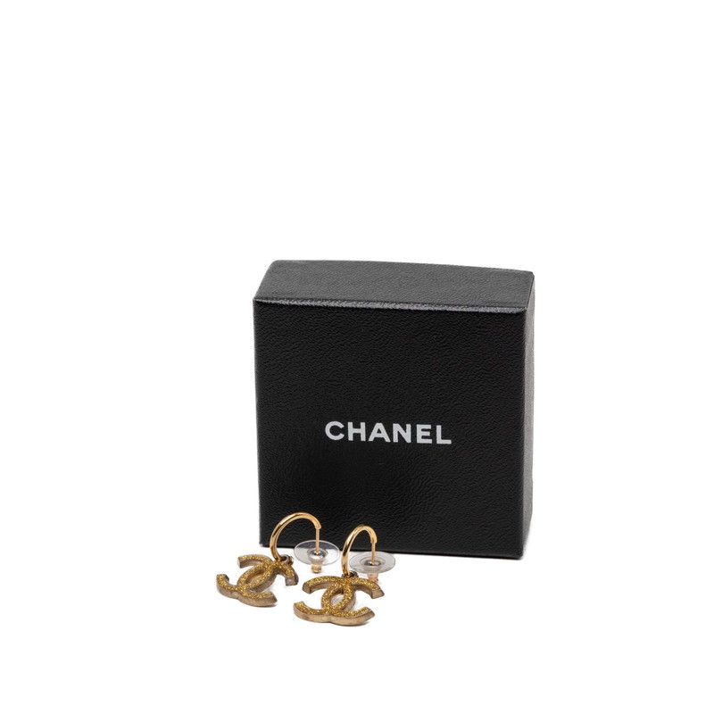 Chanel CC Logo Lame Swing Earrings 05 Gold Plated — view 4