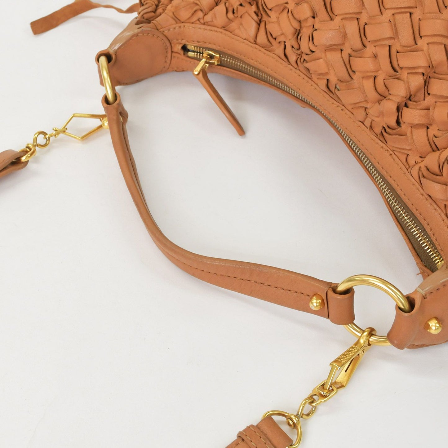 Miu Miu Intrecciato 2-Way Leather Shoulder Fringe Hobo Brown Lambskin Gold — view 8