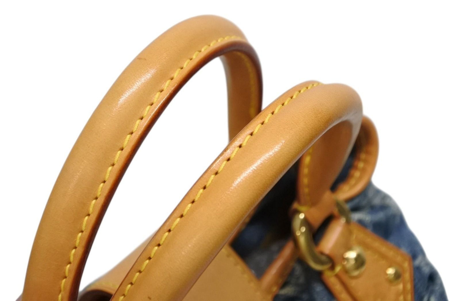 Louis Vuitton Pleaty Handbag Monogram Denim Leather Blue Gold — view 8