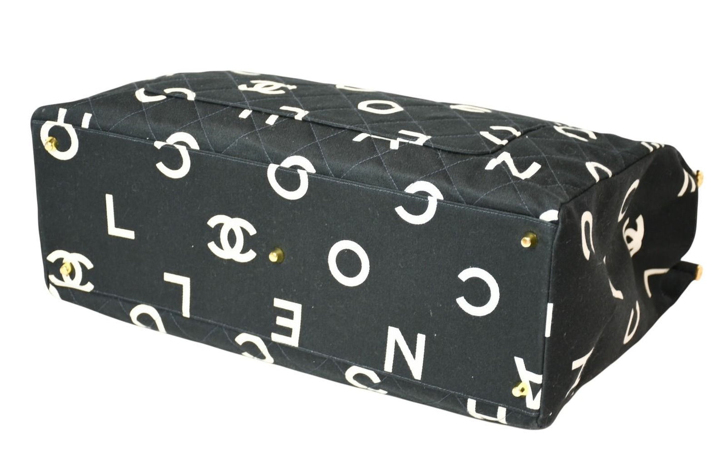 Chanel Handbag Quilted Black White Cotton Canvas Gold — view 8