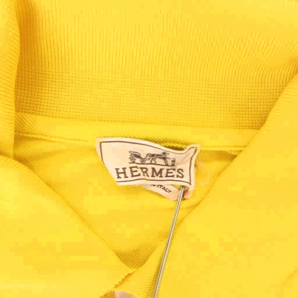 Hermes Polo Shirt Top Pique Embroidery Logo Short Sleeve Yellow — view 5