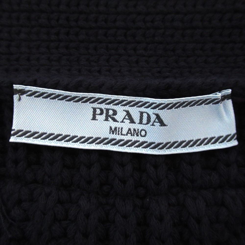Prada Neck Cotton Knit Cardigan 38 Navy — view 9