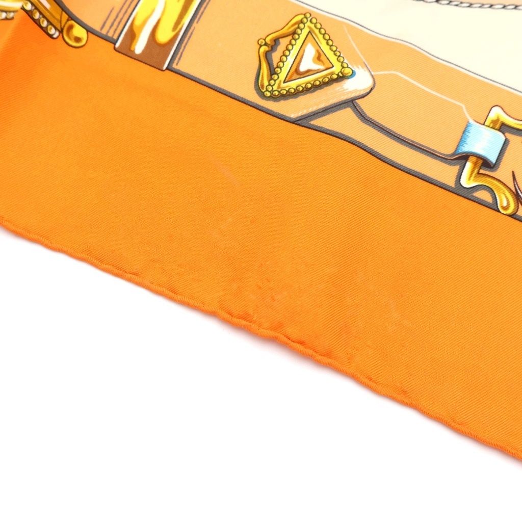 Hermes Carre 90 Chevaux de Trait Mare Orange Silk Scarf — view 6