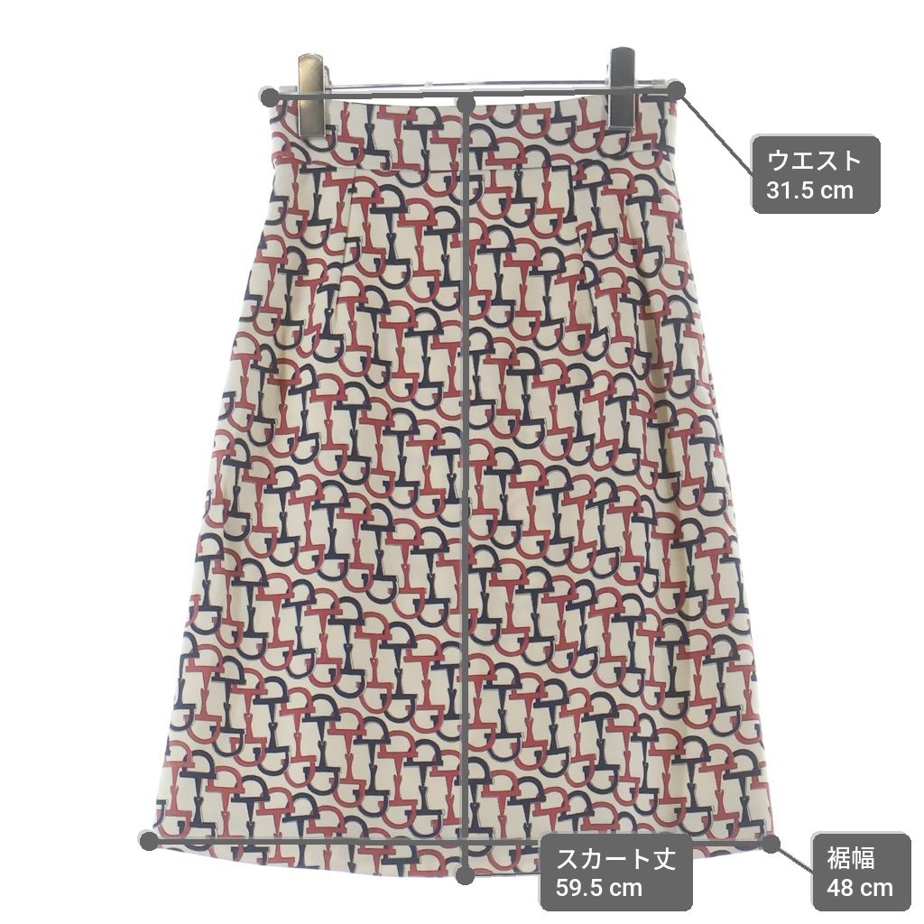 Gucci Horsebit Knee Length Tight Skirt Ivory Navy Pink 36 — view 9