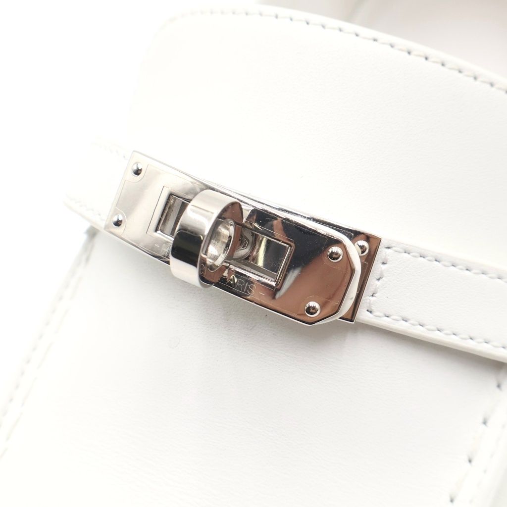 Hermes Game Kelly Buckle Sneakers White Leather Silver Shoes — view 6