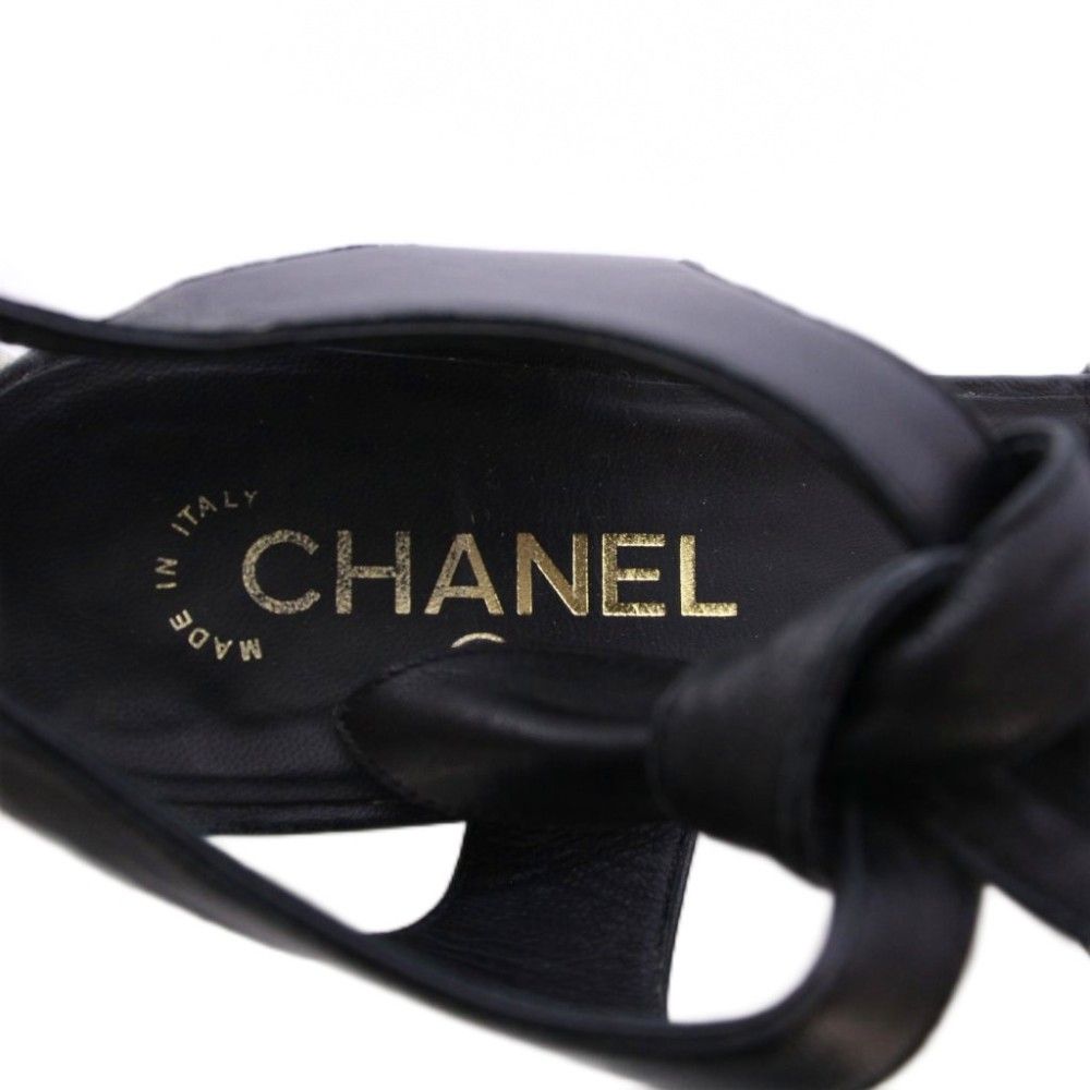 Chanel Strap Sandals Ankle Round Toe Heels Leather Ribbon One Color CC Logo — view 7