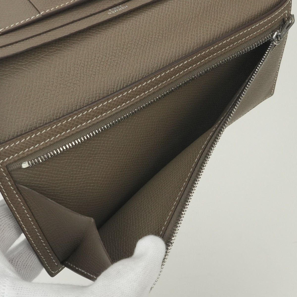 Hermes Bearn Souffle Wallet Epsom Etoupe Gray Silver Veau — view 8