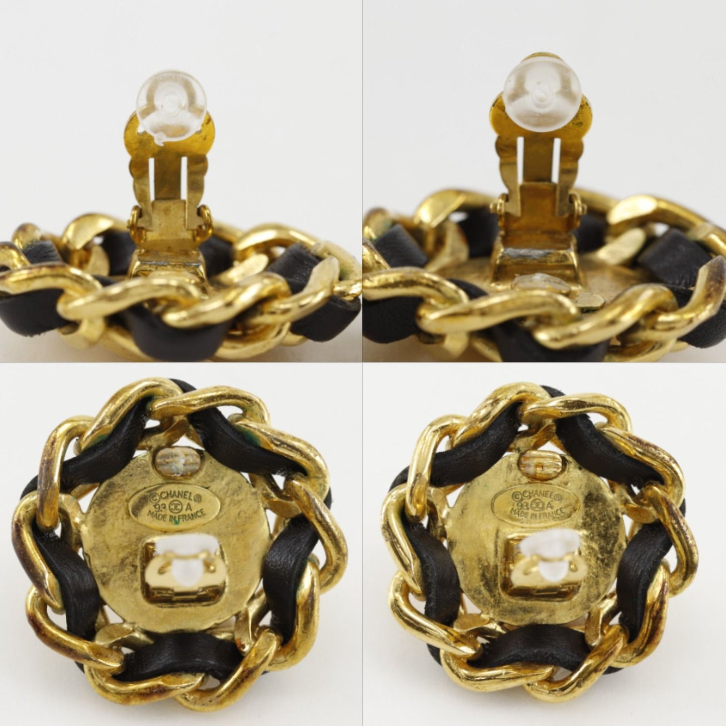 Chanel CC Logo Vintage Gold Plated Leather Earrings — view 9