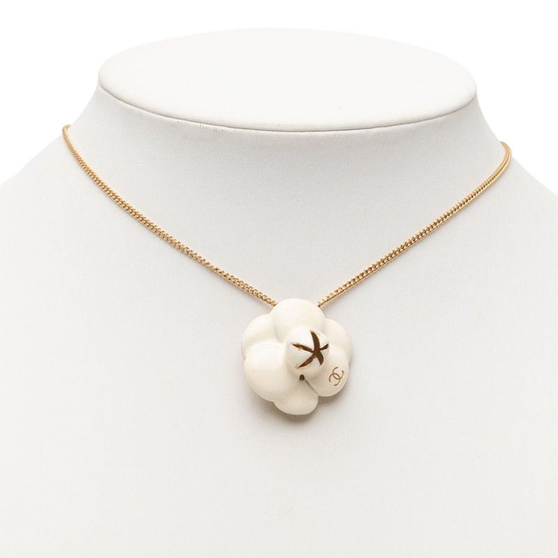 Chanel Camellia CC Logo Necklace Gold White Plated — view 6
